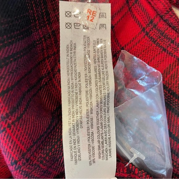 PRIMARK NWT TIERED 90s GRUNGE VIBES PLAID FLANNEL DRESS RED - 12 - Picture 4 of 11